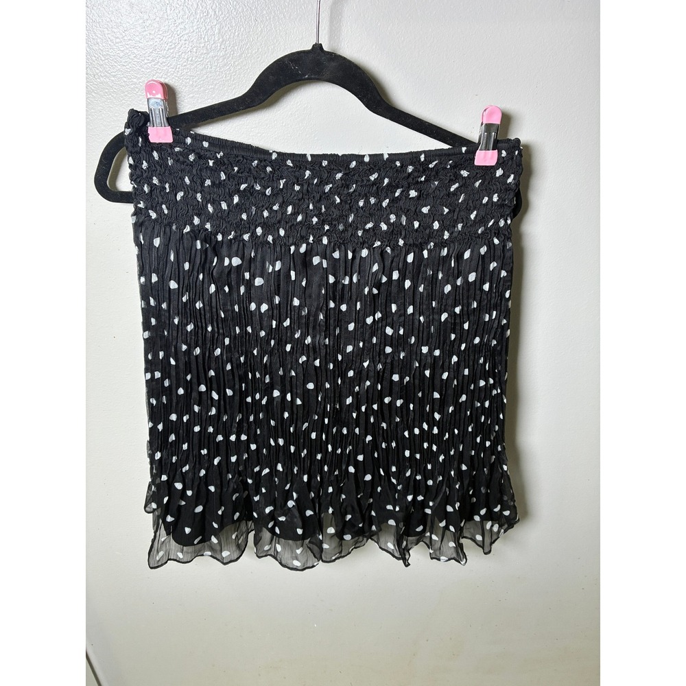 White House Black Market Polka Dot Smocked Pleated Mini Skirt Black White Large